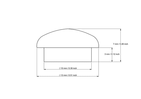 technical drawing of 10 mm mushroom button plug with dimensions
