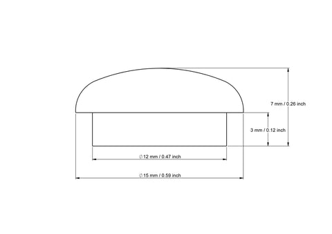 technical drawing of 12 mm mushroom button plug with dimensions
