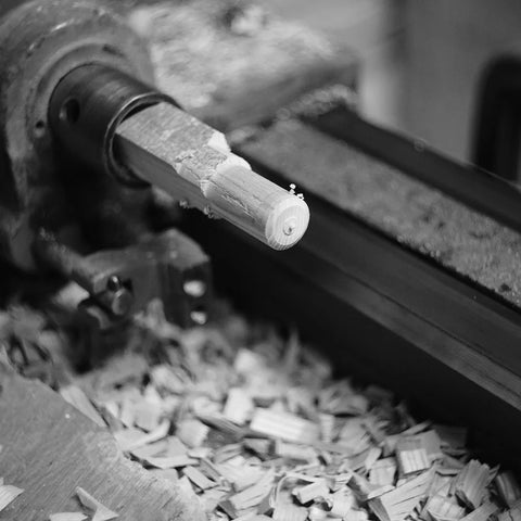 wood turning lathe in use