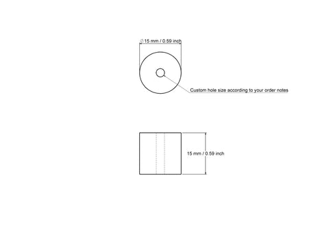 technical drawing of 15 x 15 mm wooden cylinder