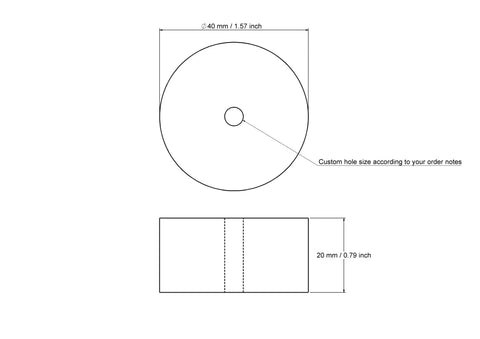 tehniline joonis: 40 × 20 mm puidust silindrid