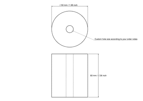 technical drawing of 50 × 60 mm wooden cylinder
