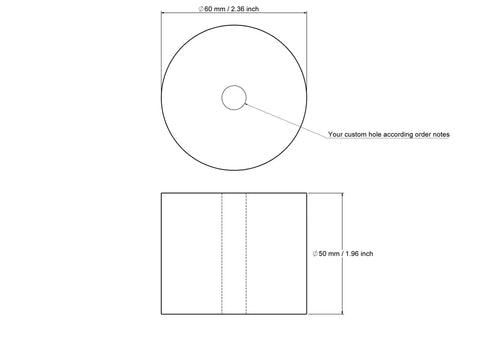 tehniline joonis: 60 × 50 mm puidust silindrid