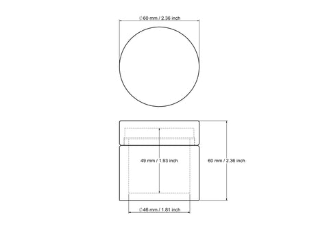 Rysunek techniczny toczonego okrągłego drewnianego pudełeczka na drobiazgi 60 x 60 mm
