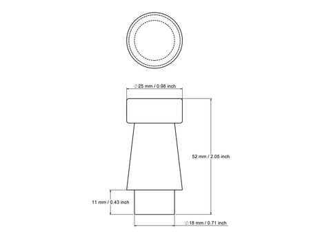 technical drawing of 52 mm tapered turned wooden cabinet knob