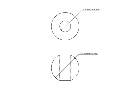 technical drawing of 10 mm birch wood bead with 4 mm hole