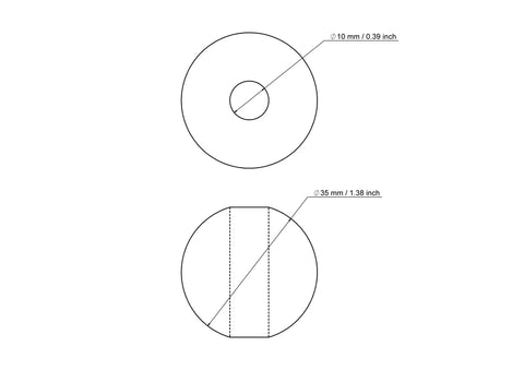 Technical drawing of 35 mm birch wood bead with 10 mm hole