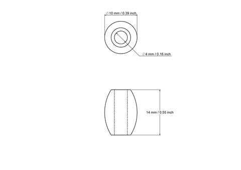 technische Zeichnung: 10 x 14 mm Holz Walzenperlen mit 4 mm hole