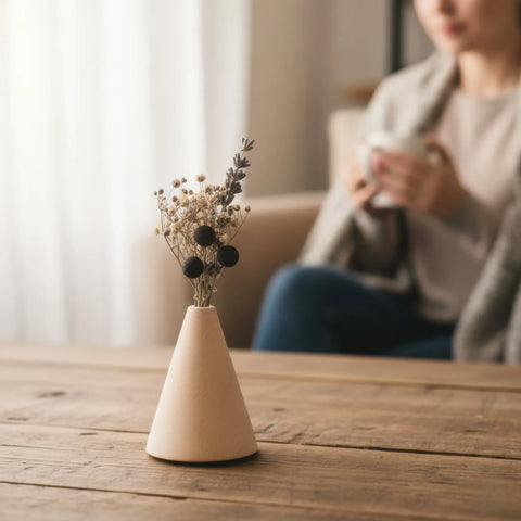 40 x 55 mm turned wooden cone used as decorative mini flower vase