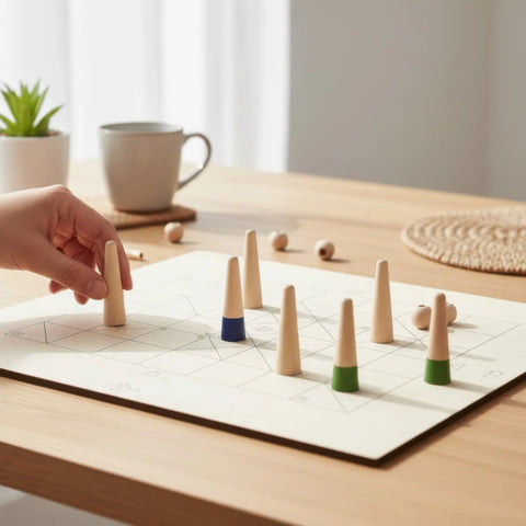 15 mm wooden tapered cone peg used as part of a board game