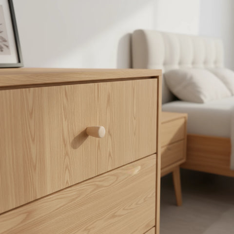 32 mm konusveida bērza koka mēbeļu rokturītis installed on cabinet door