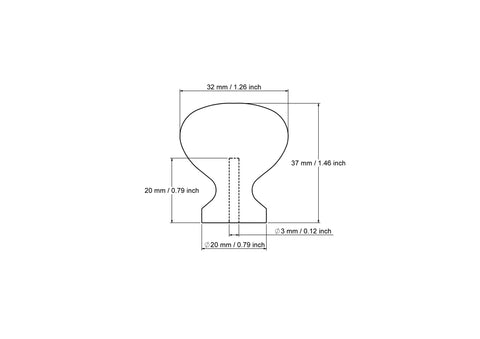 Technical drawing of 37 mm slim round wooden cabinet knob