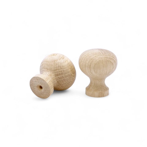Backside of 37 mm slim round oak wooden cabinet knobs with mounting hole