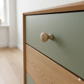 37 mm slim round birch wooden cabinet knob installed on cabinet door