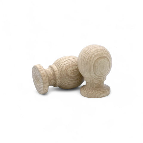 Close-up of 33 mm oak wooden cabinet knob showing wood grain