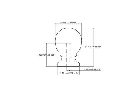 Technical drawing of 33 mm turned wooden cabinet knob