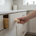 28 mm oval wooden cabinet knob installed on drawer