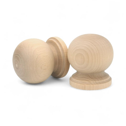 Close-up of 42 mm wooden cabinet knob showing wood grain