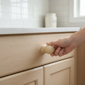 42 mm large round wooden cabinet knob installed on cabinet door