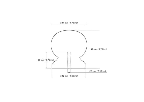 Technical drawing of 42 mm large round wooden cabinet knob