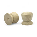 Backside of 30 mm decorative turned oak wooden cabinet knob with holes