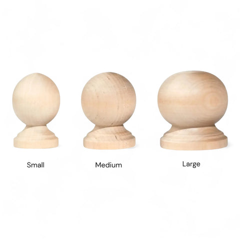 Decorative turned birch wooden cabinet knob in small medium large sizes