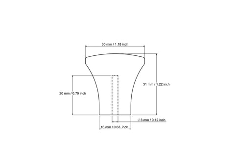 Technical drawing of 10 mm slim wooden cabinet knob