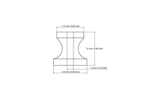 technische Zeichnung: 21 mm gedrechseltes Holz Möbelknopf spool style