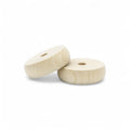 Close-up of 30 mm wooden toy wheel showing wood grain