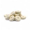 Backside of 35 mm wooden toy wheels with holes