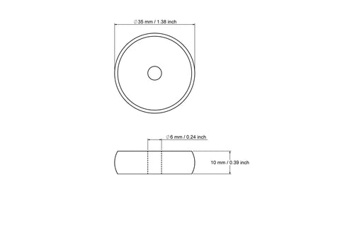Technical drawing of 35 mm wooden toy wheel