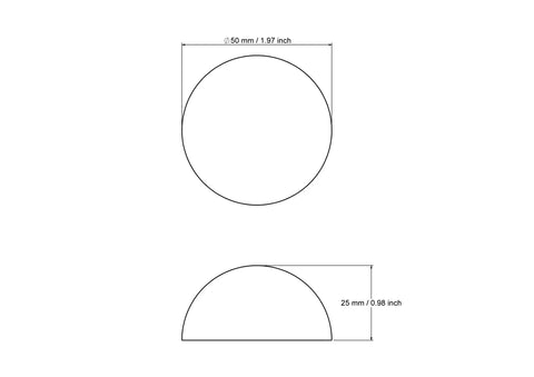 Rysunek techniczny drewnianej kuli połówkowej 50 mm