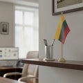33 cm wooden table flag stand with sphere base holding flag