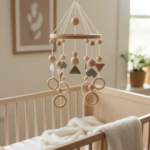 gedrechselte Holzringe verwendet in hängende Baby- Kinderbett-Mobile