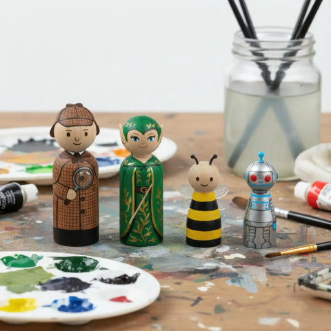 Hand-painted two-part gedrechseltes Holz Holzfiguren as characters