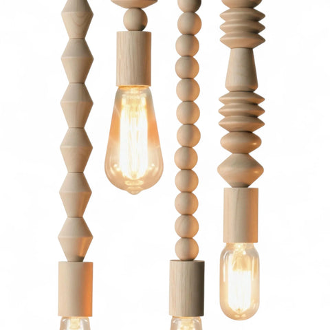Pendant lamp turned wood craft shapes